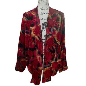 Aliki Yamani creations silk burnout cardigan jacket silk Red‎ floral large